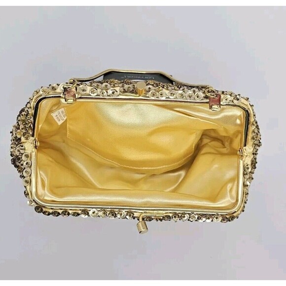 Vintage Gold Hand Beaded and Sequined Evening Bag Gold Handle Hong Kong - Picture 5 of 13